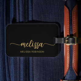 Flickigt svart guld monogram namn signatur skrift bagagebricka