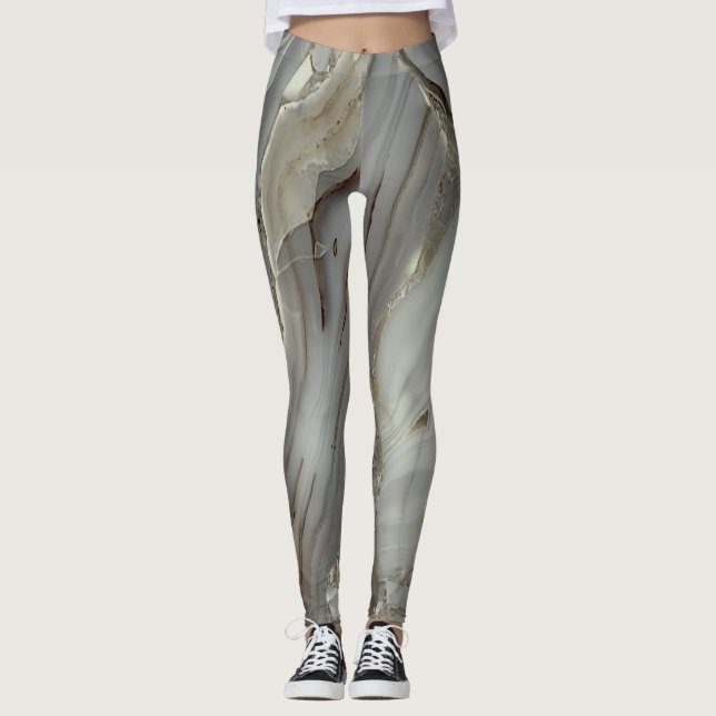 Flickigt trendig grå marmorerad textur leggings (Framsida)