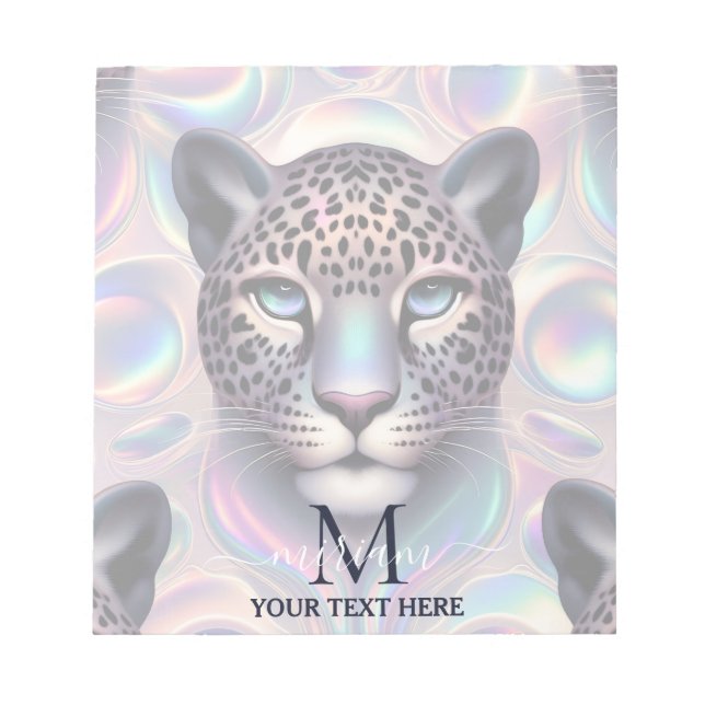 Flickigt trendig opal leopardtryck monogram mjukom anteckningsblock (Framsida)