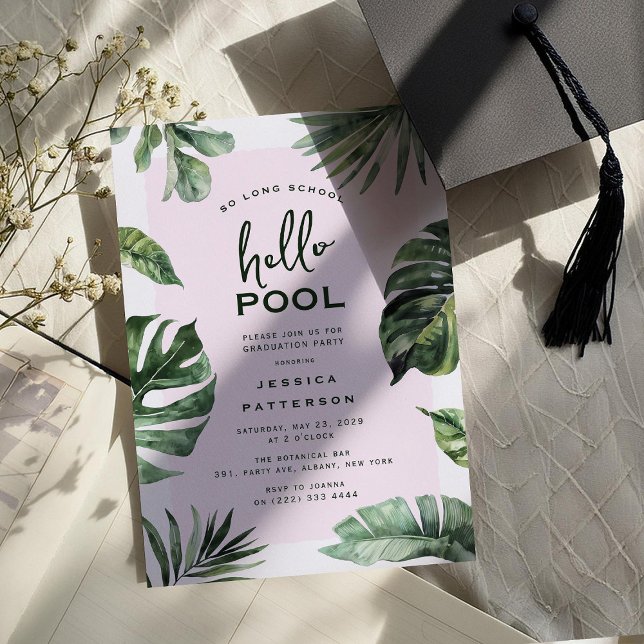 Flickigt tropiskt sommarutexaminerings-poolparty inbjudningar (Skapare uppladdad)