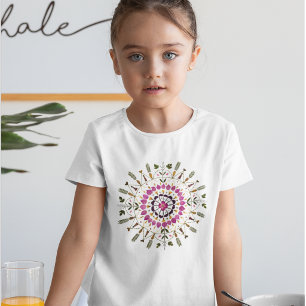 Flickigt unikt mandala pressade blommor konstverk t shirt