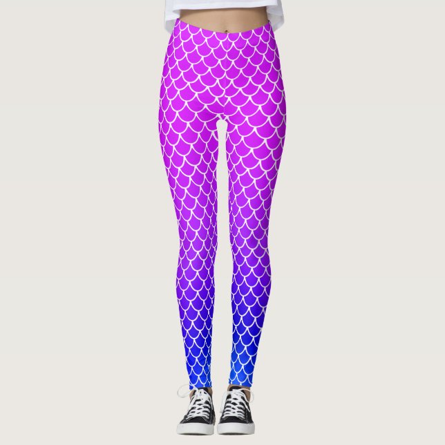 Flickigt varmt rosa lila gradient sjöjungfrufjäll  leggings (Framsida)