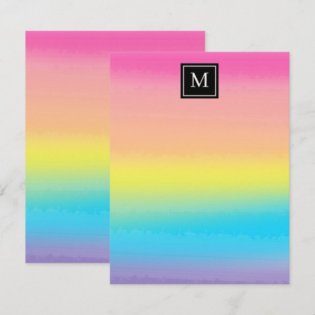 Flickigt vattenfärg regnbåge monogram barn anteckningskort (Fram/baksida)
