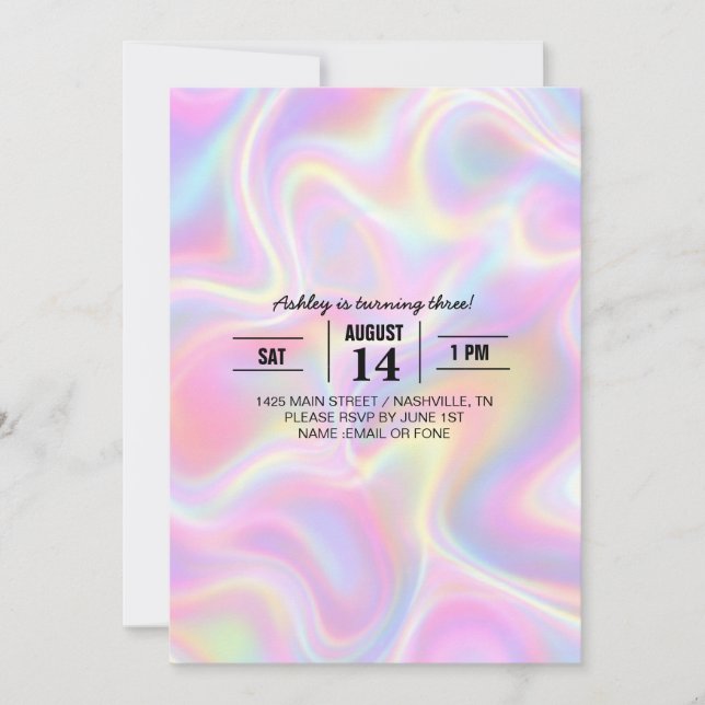 Flickigt Vibrerande Pastell Holografisk Virveldesi Inbjudningar (Framsida)