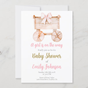 Flickinbjudan till barnvagn Baby Shower Girl Inbjudningar