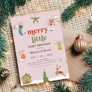 Flickjul - en Merry Little Baby Shower Inbjudningar