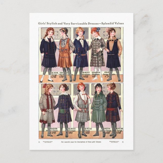 Flickklänningar från 1916 Montgomery Ward Catalog Vykort (Framsida)