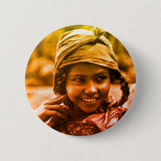 Flickkvinna Button Golden Maghreb Tunisisk Djerba Knapp (Framsida)