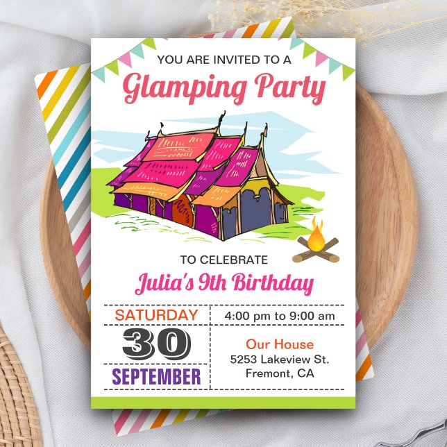 Flickläger Glamping Födelsedagsfest Inbjudan (Skapare uppladdad)