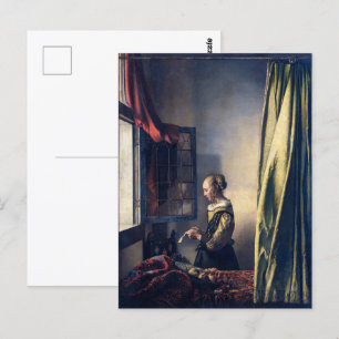 Flickläsning Brev efter öppet fönster   Vermeer   Vykort