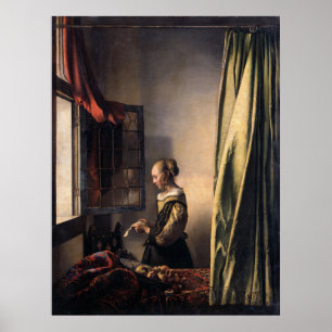 Flickläsning i Brev vid öppet fönster av Vermeer Poster