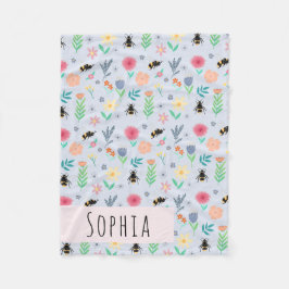 Flickls Cute Bumblebee Bee Summer Mönster Namn Kid Fleecefilt