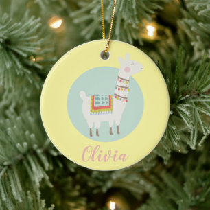Flickls Cute Llama Personlig Kids Julgransprydnad Keramik