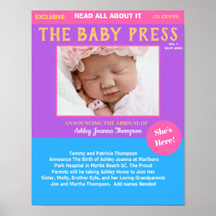 Flickls Lila Keepsaké Photo Birth Notice Poster