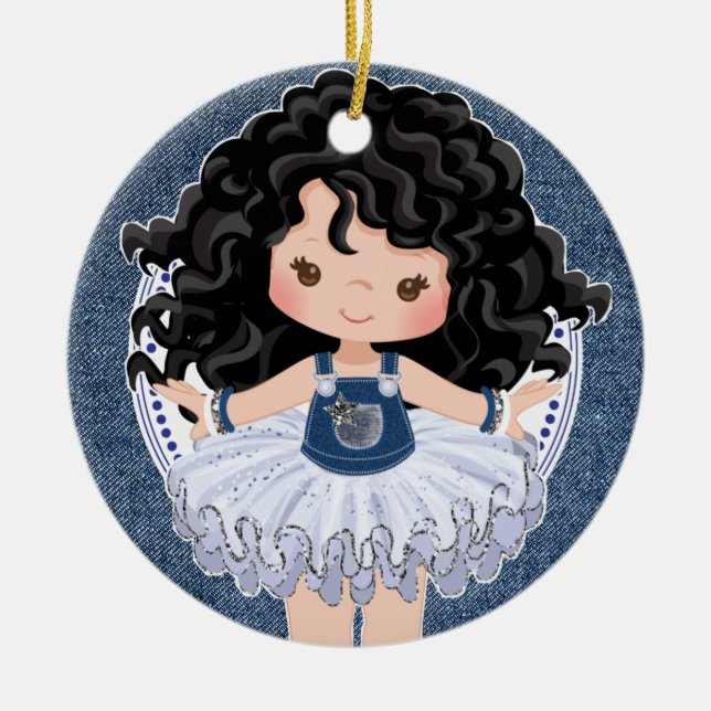 Flickls Little Cutie i Denim & Diamonds jul Julgransprydnad Keramik (Framsidan)
