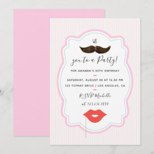 Flickls Rosa Mustache Party-inbjudan Inbjudningar