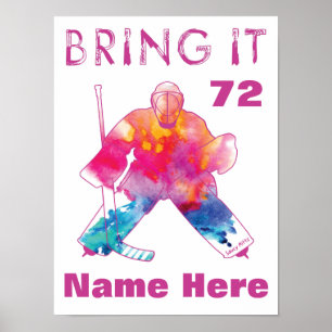 Flickls Rosa Personlig Hockey Goalie Watercolor Poster