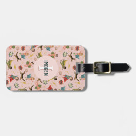 Flickls Rosa Superhjälte Monogram och Namn Kids Bagagebricka