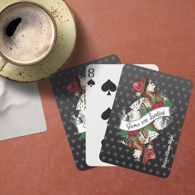 Flickls spelnatt | Spelet på Dam Hearts drottning Casinokort (Featuring the Queen Of Hearts in tribute to Alice in Wonderland with the phrase “Game On Ladies” )