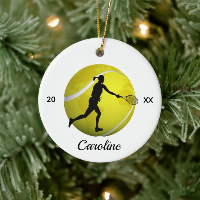 Flickls Tennis World Boll & Player Hennes Namn Kid Julgransprydnad Keramik (Träd)