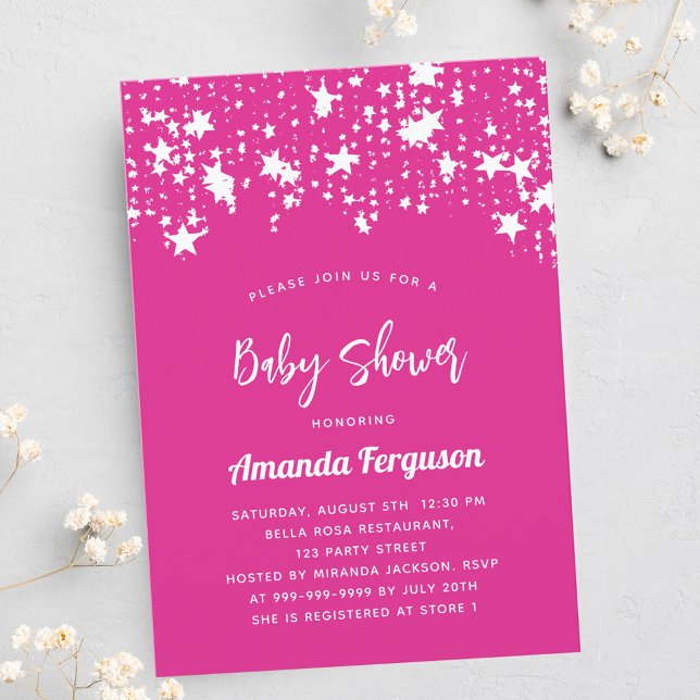 Flicklyxen Baby Shower shock rosa white stars Inbjudningar (Skapare uppladdad)