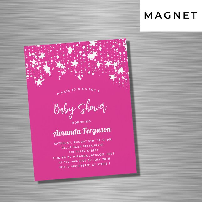 Flicklyxen Baby Shower shock rosa white stars Magnetisk Inbjudningskort (Skapare uppladdad)