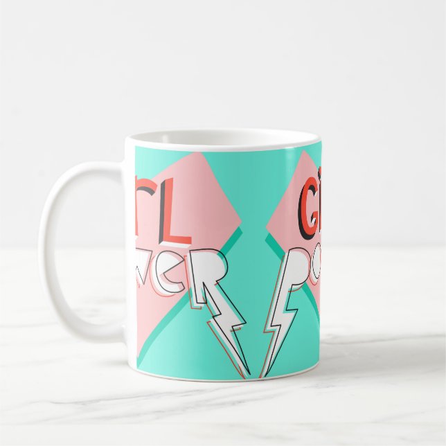 Flickmakt. Teknisk design med skarp grafisk slogan Kaffemugg (Vänster)
