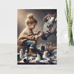 Flickmålning Rand på en Zebra-födelsedag Kort