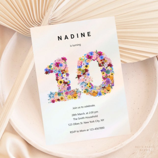 Flickor 10:e födelsedag Blommigten Garden 10:e föd Inbjudningar (Skapare uppladdad)