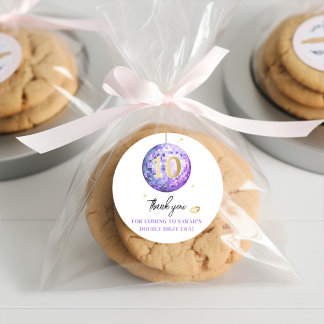 Flickor 10:e Födelsedagsfesten Lila Guld Glam Disc Runt Klistermärke