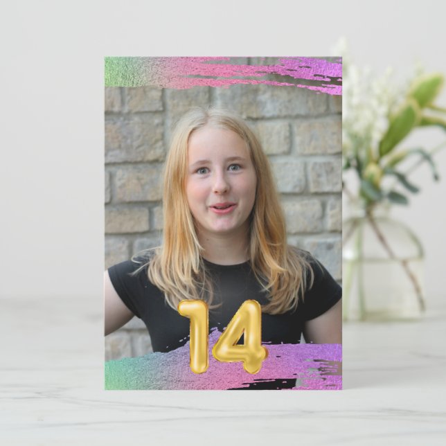 Flickor, 14:e födelsedagsinbjudan till ballonfoto inbjudningar (Stående Fram)