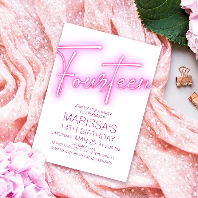 Flickor 14:e nybörjaren Tonåring födelsedag Inbjudningar (Skapare uppladdad)