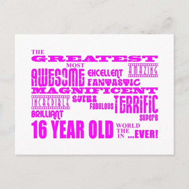 Flickor 16:e födelsedag: Rosa Underbarare 16 år Vykort (Framsida)