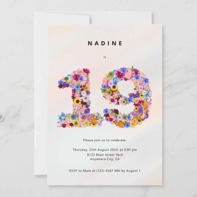 Flickor 19:e födelsedagsinbjudan Nitton Party Inbjudningar (Framsida)