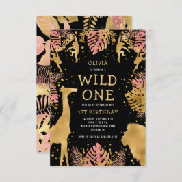 Flickor 1:a födelsedag Rosa Black Safari Inbjudningar