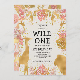 Flickor 1:a födelsedag Rosa Ecru Safari Inbjudningar