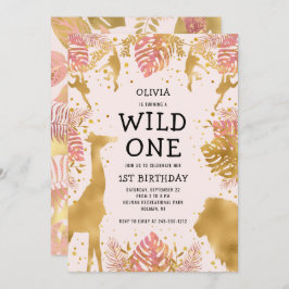Flickor 1:a födelsedag Rosa Jungle Safari Inbjudningar