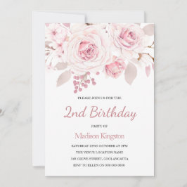 Flickor 1:a födelsedagen Party med Photo Rosa Flow Inbjudningar