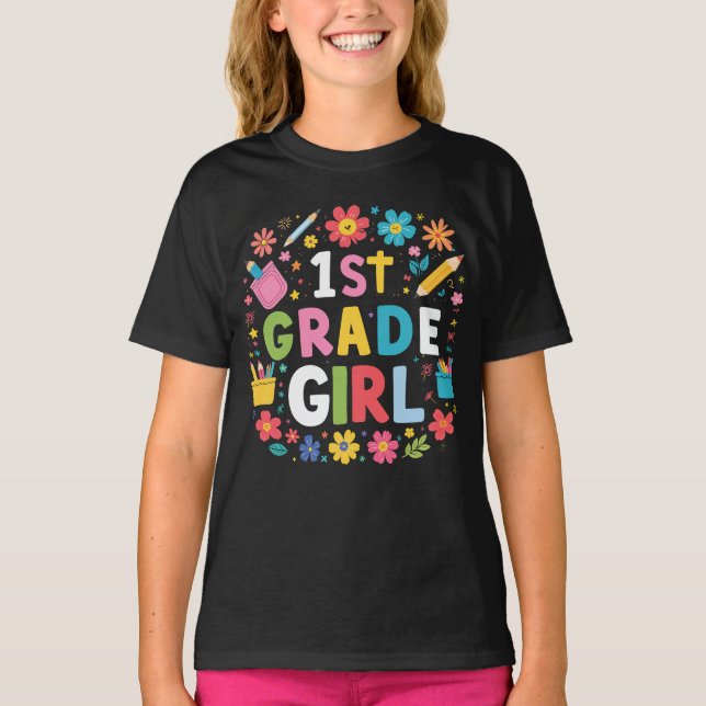 Flickor 1:a Klass Girl First Klass Back to school T Shirt (Framsida)