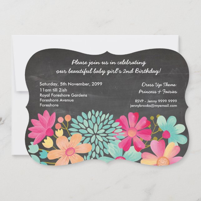 Flickor 2:a födelsedag Party - fotoinbjudan Inbjudningar (Baksida)
