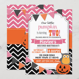 Flickor 2:a födelsedagen Halloween Birthday Inbjud Inbjudningar