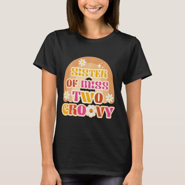 Flickor 2:a födelsedagen Retro Boho Rainbow Sister T Shirt (Framsida)