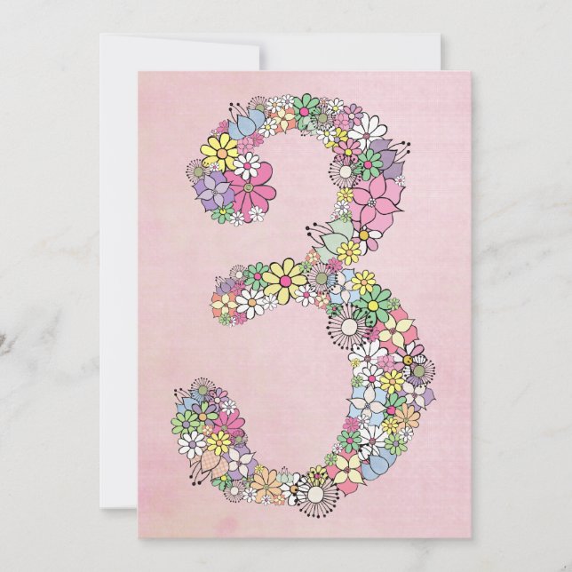 Flickor 3:e födelsedag Party Anpassningsbar Inbjud Inbjudningar (Framsida)