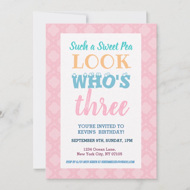 Flickor 3:e födelsedagsinbjudan inbjudningar (Framsida)