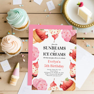 Flickor 5:e födelsedag Solbeams & Ice Creams Party Inbjudningar