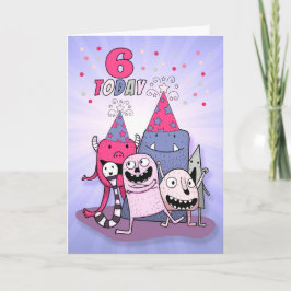 Flickor 6e Rosa på Lila Tecknad Monsters Kort