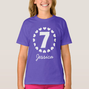 Flickor 7:e Birthday-skjorta Ålder sju med hjärt Tee Shirt