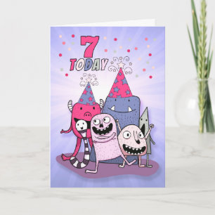 Flickor 7:e Rosa på Lila Tecknad Monsters Kort