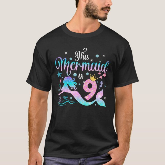 Flickor 9:e födelsedagen den här Sjöjungfrun är 9  T Shirt (Framsida)