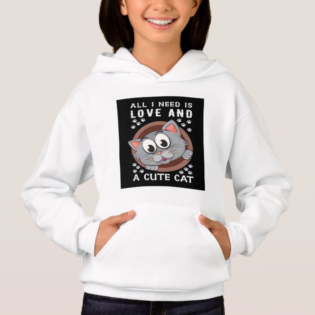 Flickor A Cute Cat Hoodies & Sweatshirtss T Shirt (Framsida)